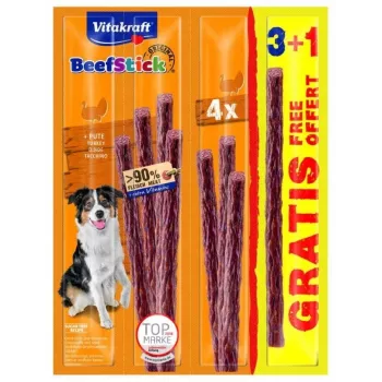 Psie tréningové maškrty Vitakraft Beef Stick morčacie — 4×12 g vrecká, proteín 30%, tuk 25%