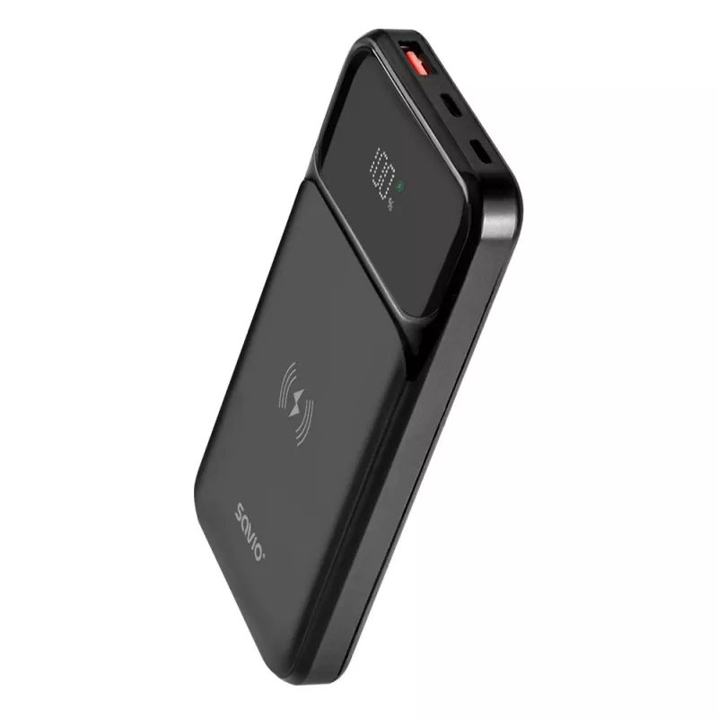 Bezdrôtová powerbanka Savio BA-09, 10000 mAh, čierna