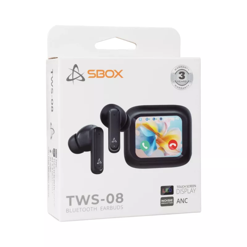 Slúchadlá SBOX EB-TWS08-B dotykový displej čierna
