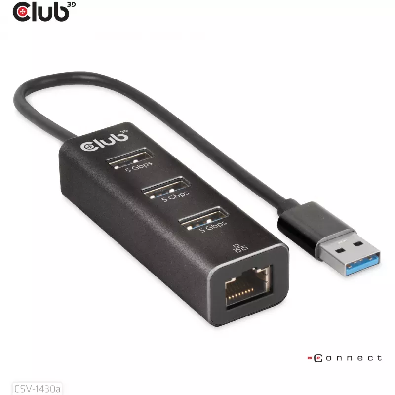 USB hub CLUB3D USB 3.2 Gen1 Type-A s 3 portami a Gigabit Ethernet