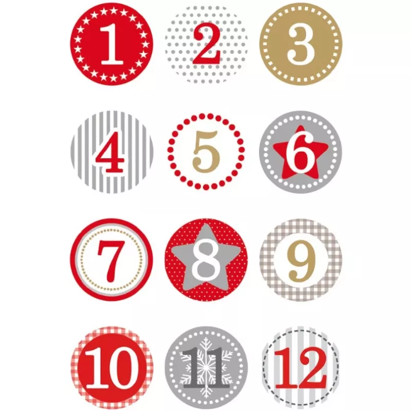 HERMA samolepky adventný kalendár 1-24 červená Ø 2 cm 24 ks