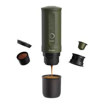 Kávovar OUTIN Outin Nano čierna, zelená — kávový prášok, 20 bar, 7500 mAh batéria, 0,67 kg