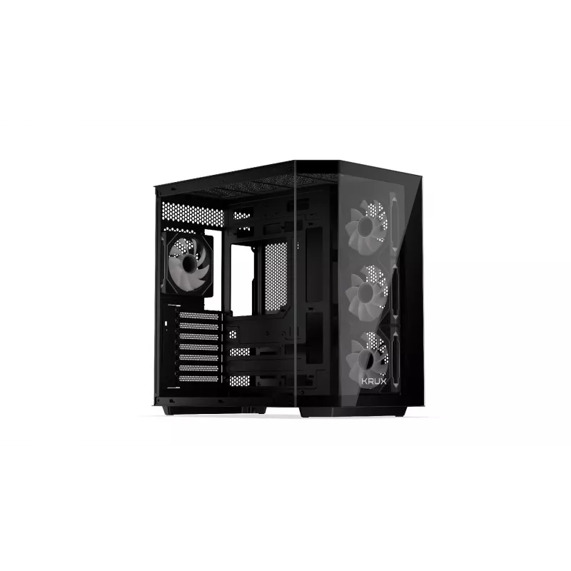 Krux Empero KRXD010 PC skriňa Midi Tower, ATX, tvrdené sklo, 4x 120 mm ARGB ventilátory, čierna - grafická karta do 420 mm, chladič CPU do 155 mm, 2x 3,5" + 3x 2,5" pozície