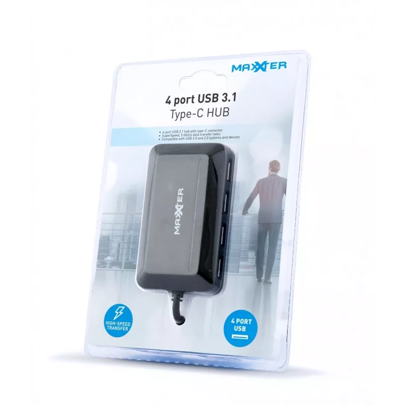 USB Hub GEMBIRD ACT-HUB3C-4P — USB 3.2 Gen 1 Type-A host k 4 × USB 3.2 Gen 1 Type-C, 5000 Mbit/s, čierny