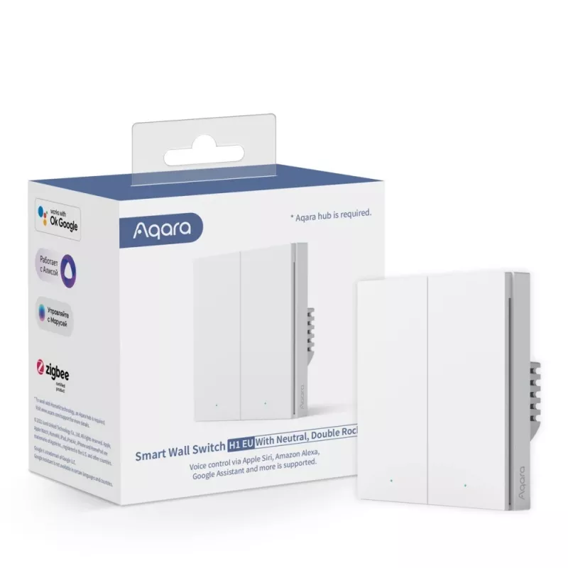 AQARA Smart Home nástenný vypínač H1, s neutrálnym vodičom, dvojitá páčka (WS-EUK04)