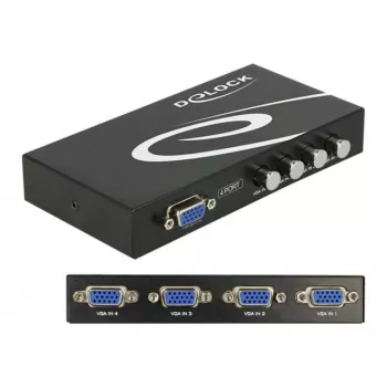 DeLock switch VGA 4 port manuálny obojsmerný - prepínač obrazovky - 4 x VGA - desktop (87635)