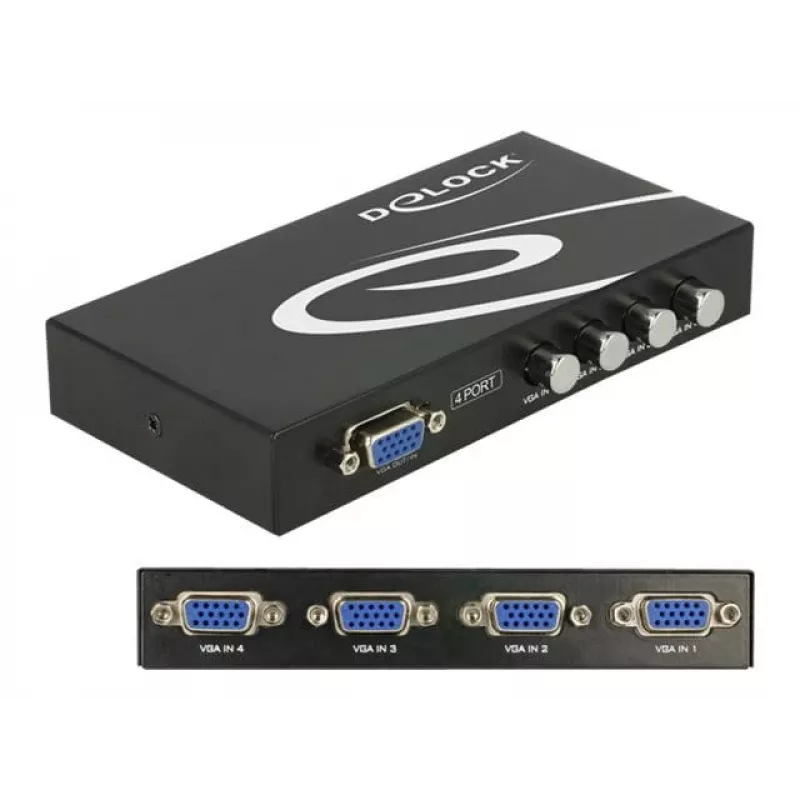 DeLock switch VGA 4 port manuálny obojsmerný - prepínač obrazovky - 4 x VGA - desktop (87635)