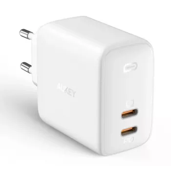 Nástenná nabíjačka Aukey PA-B4 2x USB biela GaN – kompaktný USB napájací zdroj s dvoma USB portami