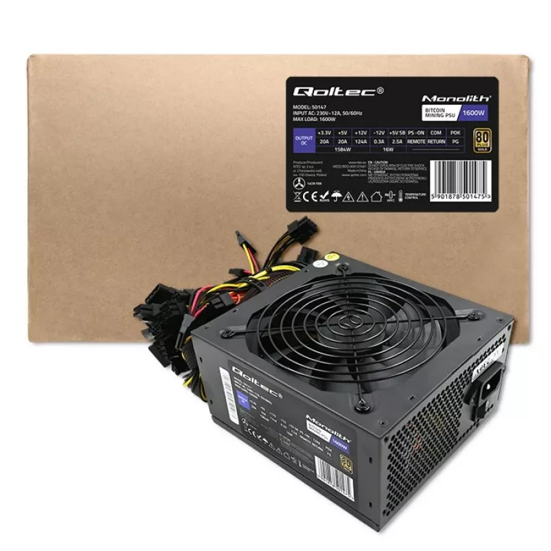 Napájací zdroj QOLTEC Gaming Miner 1600W Gold, 1600 W, ATX, Gold efektivita