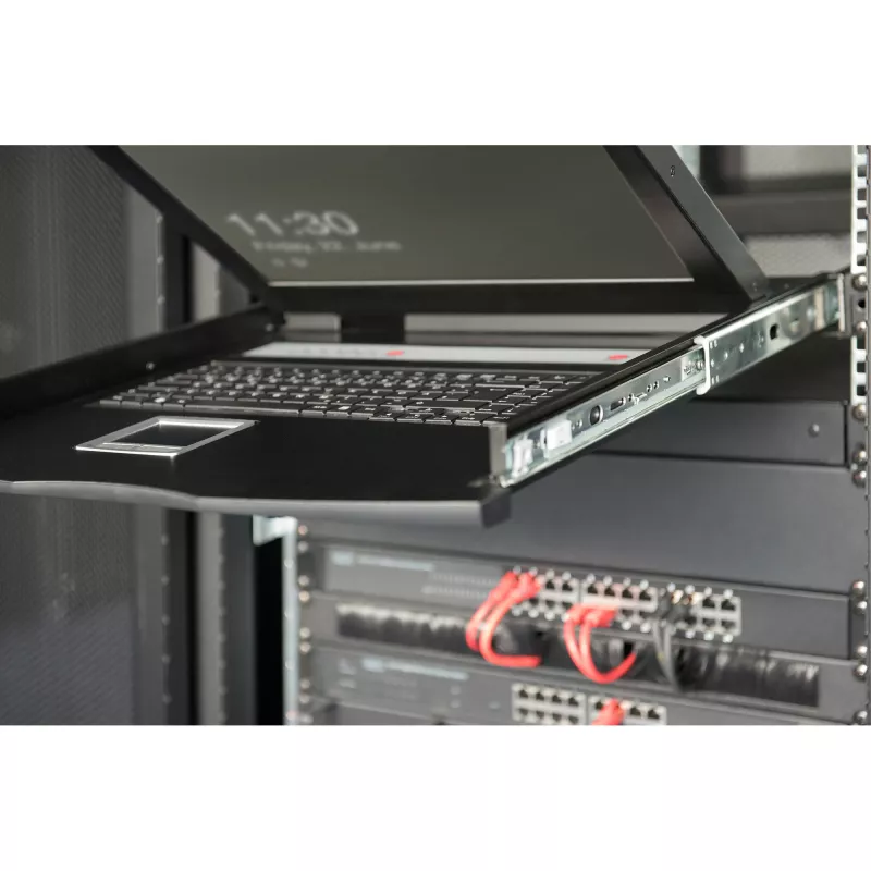 19 palcová LCD KVM konzola DIGITUS DS-72211-5US, 16-port Cat 5, 1366x768, US International klávesnica