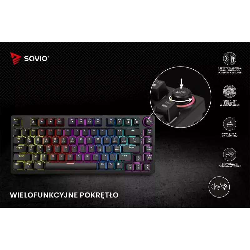 Savio Phenix SAVGK-RED herná klávesnica USB RF Wireless Bluetooth QWERTY