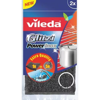 VILEDA 141656 drsná špongia, látka s nehrdzavejúcou oceľou, sivá, balenie 2 ks, 115×245×20 mm, 35 g