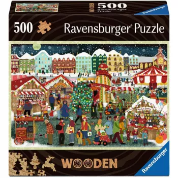 Puzzle Ravensburger Wooden Puzzle Christmas Market — 500 dielov, drevené puzzle