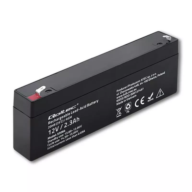 Zapečatená AGM batéria QOLTEC 12V 2,3Ah pre UPS a záložné systémy, max. vybíjanie 34,5A
