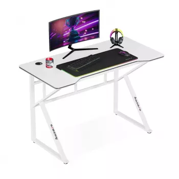 Gamingový stôl huzaro Hero 1.6 biela — rovná MDF/karbónová doska 1200×600 mm, kovová konštrukcia, výška 750 mm