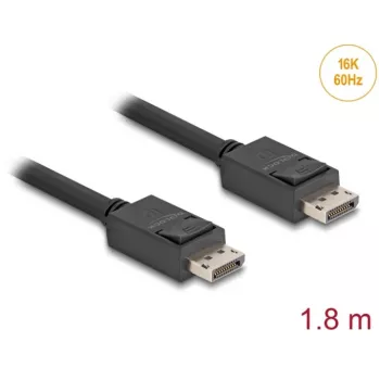 Delock - DisplayPort kábel - DisplayPort (M) uzamknutý na DisplayPort (M) uzamknutý - DisplayPort 2.1 - 1,8 m - Podporuje 16K 60 Hz (15 360 x 8640), až do 80 Gbps prenos dát