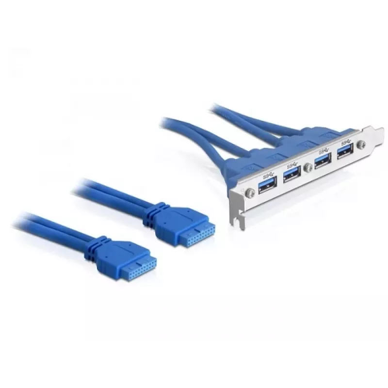 DeLOCK slotový plech USB3.0 Pin Header 19 Pin 2 x Internal > 4 x USB3.0-A konektor samica external - slotový plech (82974)