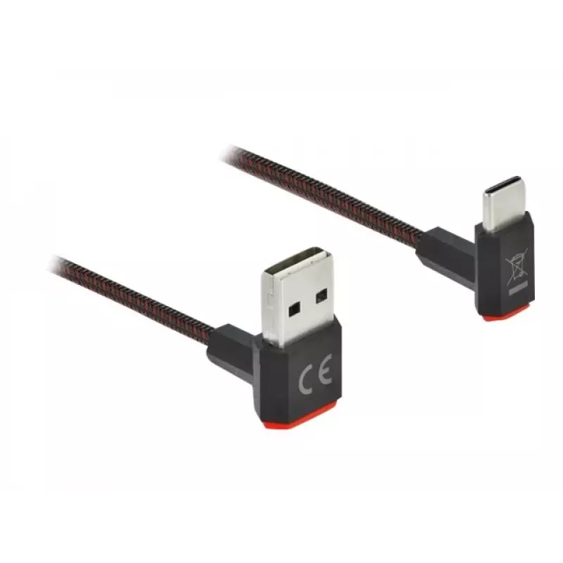USB kábel DeLOCK EASY-USB 2.0 Type-A konektor samec na Type-C konektor samec zahnutý 0,2 m čierny