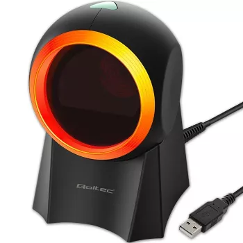 Káblový stolný čítačka čiarových kódov QOLTEC 50857 – 1D/2D, USB, ABS puzdro, čierna, 1,75 m kábel