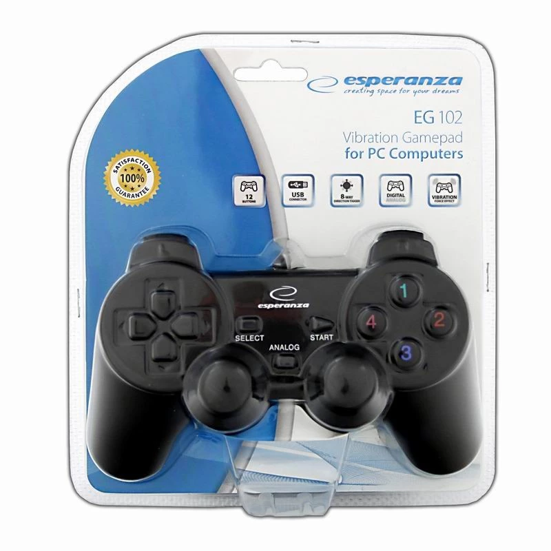 Gamepad ESPERANZA EG102 káblový USB 2.0, podpora PC/PlayStation 3, D-pad, vibrácie, čierny