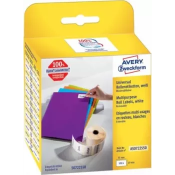 Avery - odnímateľné lepiace obdĺžnikové papierové etikety - biela - 19 x 51 mm 500 etikiet (1 rolka x 500) (AS0722550)