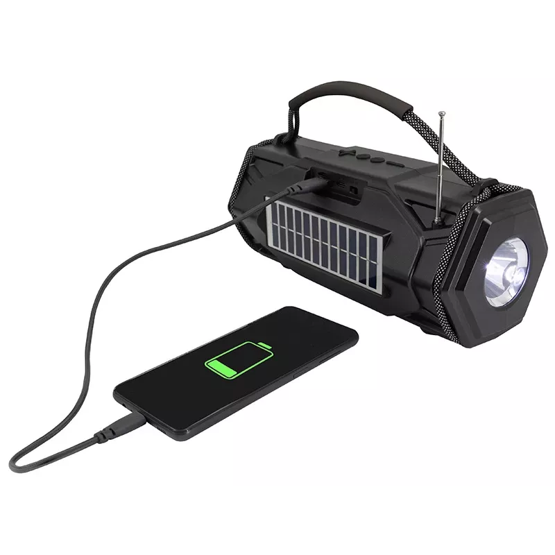 Tracer Explorer TRAGLO47616 prenosný Bluetooth reproduktor, TWS, Bluetooth 5.3, 15 W RMS, rádio FM, baterka, solárny panel, powerbanka 1800 mAh, microSD, čierny