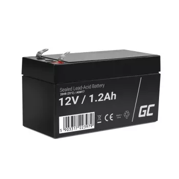 Uzavretá olovená (VRLA) batéria Green Cell AGM17 12 V 1,2 Ah — výška 52 mm, 43×97 mm, 0,5 kg