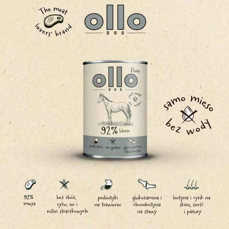 OLLO Pure Horse - mokré krmivo pre psov - 400g