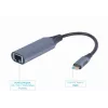 Sieťový adaptér Gembird A-USB3C-LAN-01 Type-C USB 3.2 Gen 1, Gigabit RJ-45, 0,15 m kábel, kovové puzdro, sivá/čierna