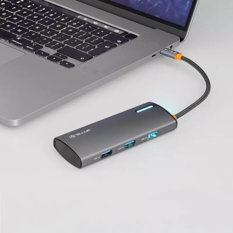 USB-C hub Tellur TLL321061 s PD 3.0 100W, HDMI výstupom a 3× USB 3.0 portami