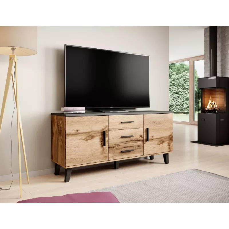 Cama komoda LOTTA 150 2D3S wotan dub + matná čierna