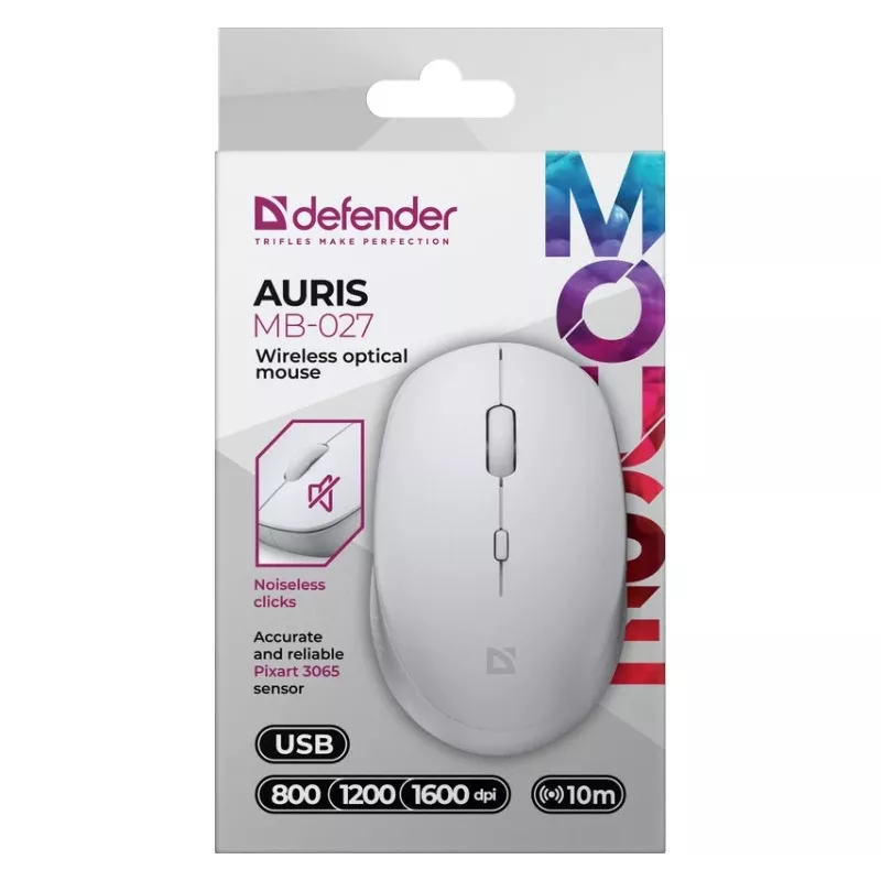 Bezdrôtová myš s tichým kliknutím AURIS MB-027 800/1200/1600 DPI biela