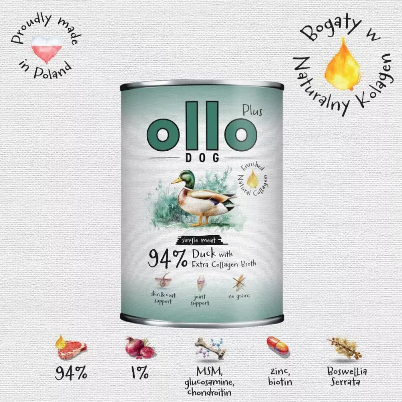 Ollo Plus kolagén kačacie 400g konzerva pre psov