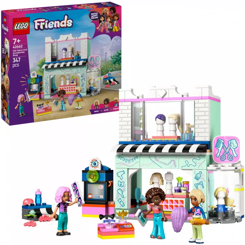 LEGO Friends herný set Kaderníctvo a obchod s dekoráciami 42662 – mini bábiky, salónna scéna, príslušenstvo