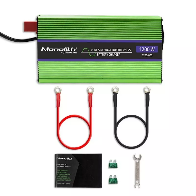 Automobilový menič Qoltec Monolith 1200 W zelený 12 V