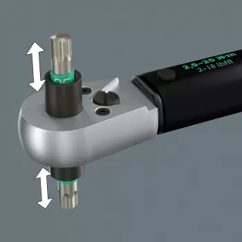 Momentový kľúč s priechodným štvorhranom Click-Torque Lock A 6 R/L čierny/zelený, výstup 1/4 upnutie bitov, 2,5 až 25 Nm
