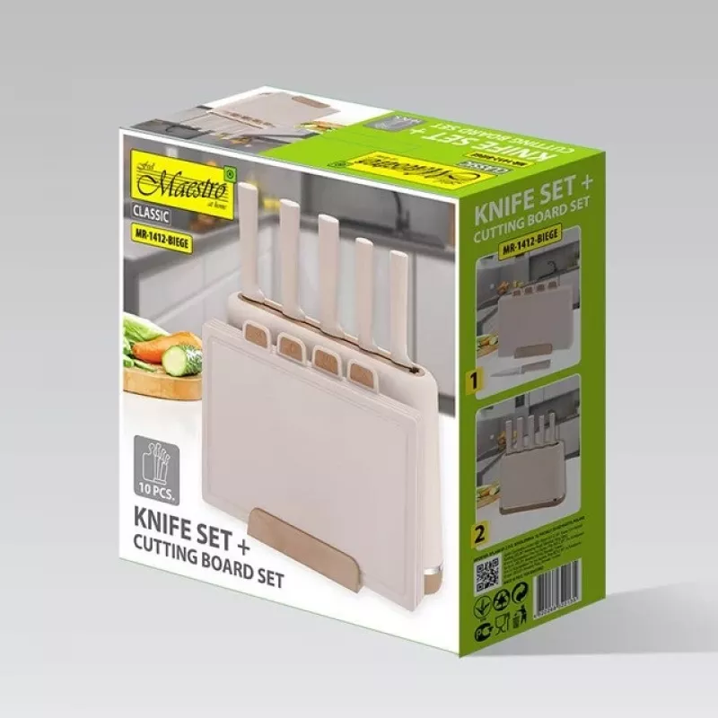 Maestro MR-1412-BEIGE sada nožov s blokom + sada krájacích dosiek béžová