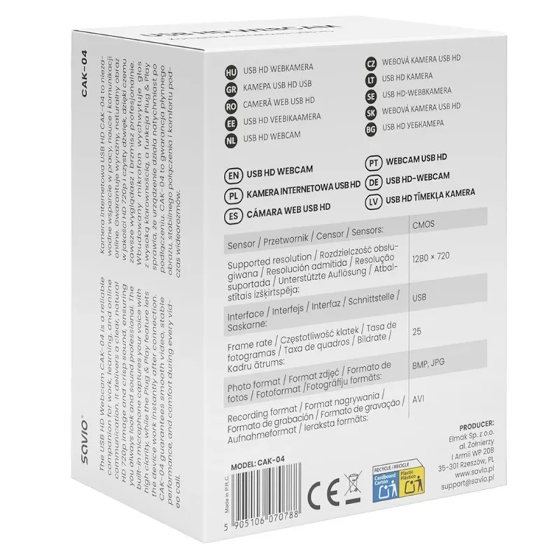 Savio CAK-04 webkamera 720 MP 1280 x 720 pixelov USB čierna