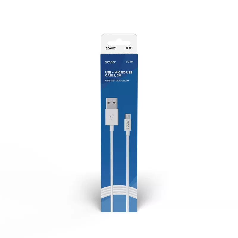 USB kábel SAVIO CL-124 USB 2.0, USB A na Micro-USB B, 2 m, biely