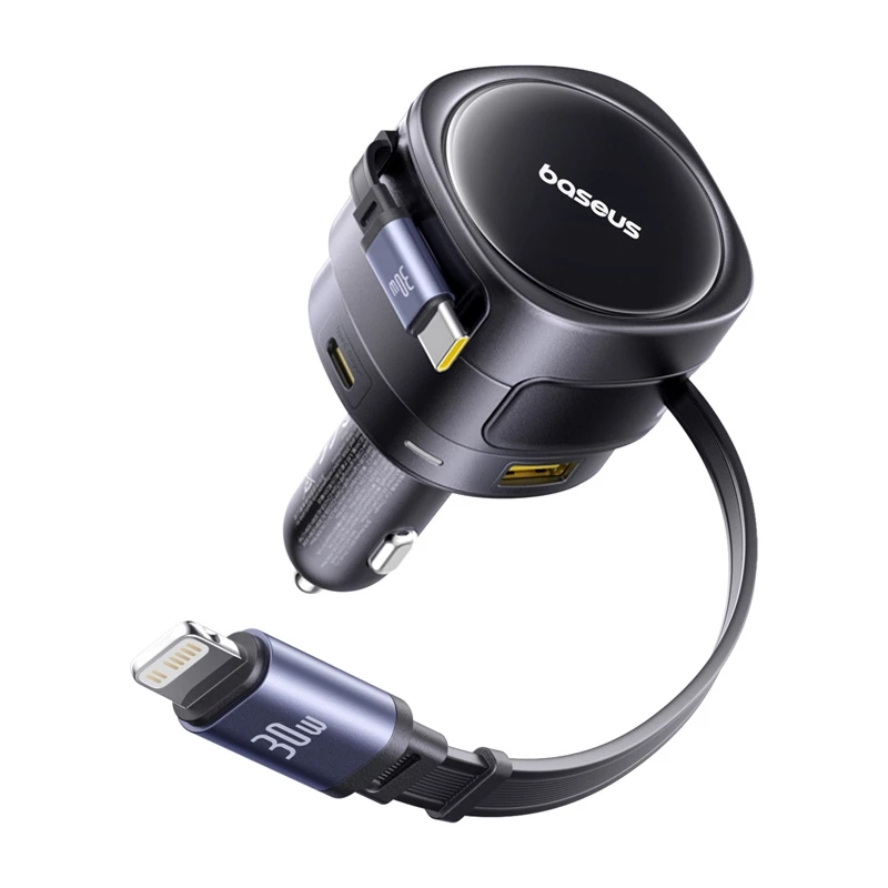 Auto nabíjačka Baseus Enjoyment Max 90W s USB-C, Lightning a USB-A konektormi
