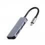 Laptop dock Gembird UHB-CM-CRU3P1U2P2-01 — USB 3.2 Gen 1 Type-A, MicroSD/SD/SDHC/SDXC do 128 GB, strieborný