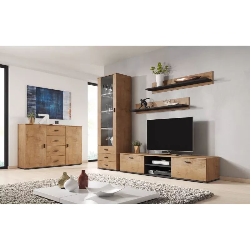 Cama obývacia komoda UNI lefkas dub/čierna