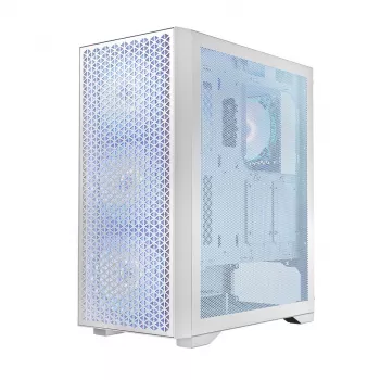 PC skriňa LOGIC Dart Pro Midi ARGB biela — Midi Tower, ATX, 456×200×385 mm, max. GPU 34 cm, výška CPU chladiča 155 mm, 3x120mm vpredu + 1x120mm vzadu, USB 3.0 x2, USB-C x1