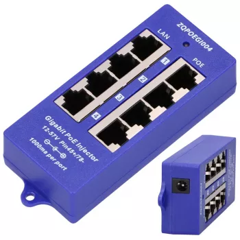 PoE injektor Extralink Gigabit 4-portový, 4x 1000Mb/s RJ45, 48V, modrá/čierna