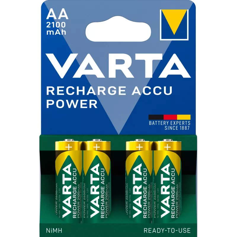 VARTA HR6 AA Recharge Accu Power 2100 mAh 56706 akumulátory 4 ks zelená, žltá