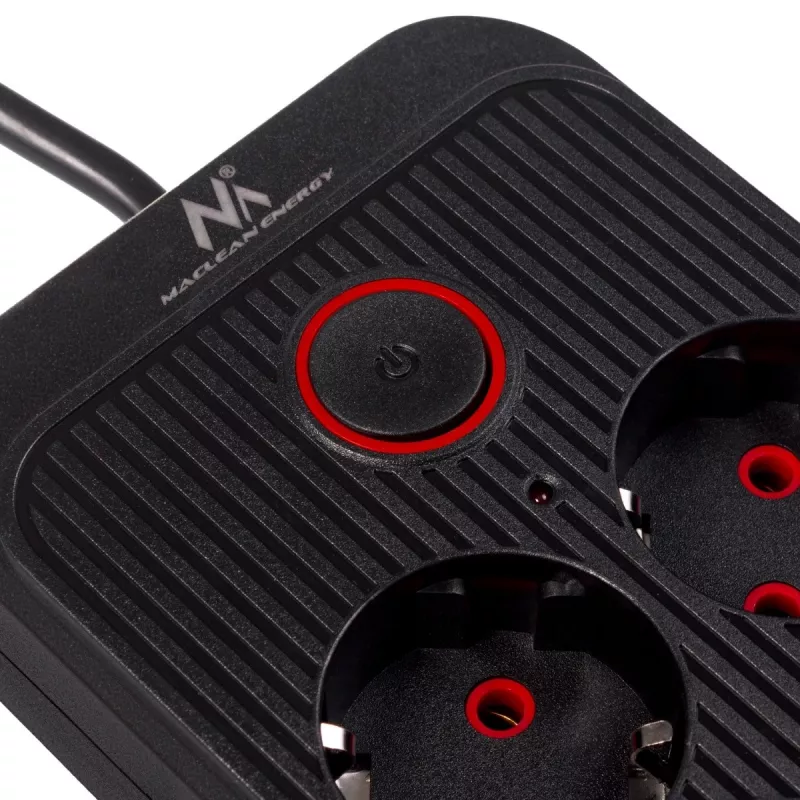 Predlžovacia zásuvková lišta MACLEAN MCE391 B – 6 zásuviek, 4×USB-A + 1×USB-C, 110–240V, 2500W, 3 m kábel, čierna