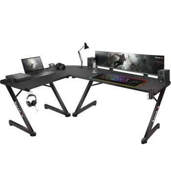 Rohový stôl Huzaro Hero 7.0 čierny – rohový písací stôl, karbónová doska stola 1540×1170×725 mm, hliníkový rám, hrúbka dosky 1,5 cm