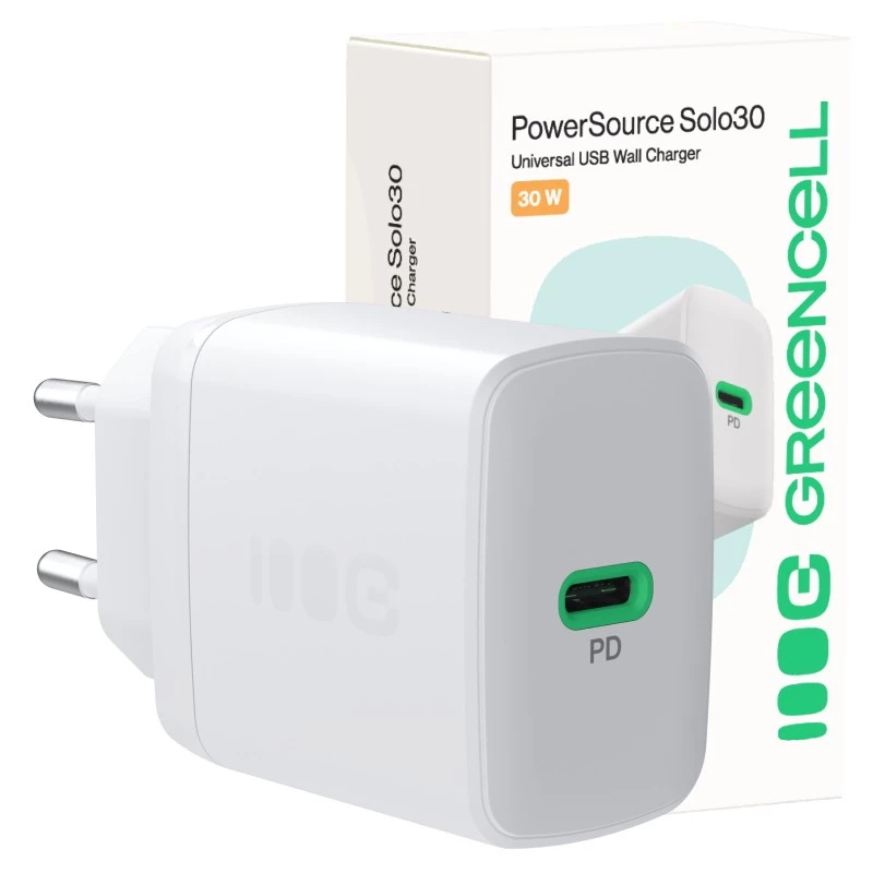 Napájací zdroj Green Cell PowerSource Solo30 30W biely — USB-C nabíjačka, 30 W výstupný výkon