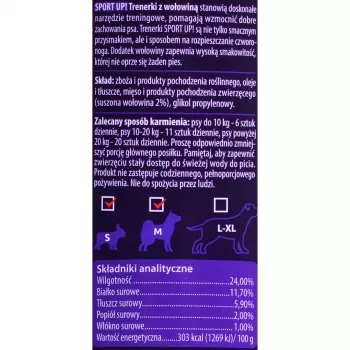 Psie tréningové maškrty MACED Sport Up! hovädzina 300 g — maškrty s príchuťou hovädziny pre dospelé psy