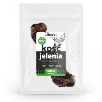 Psí pamlsek UNISZKI jelení obojok Medium — prírodný jednotlivý žuvací pamlsek pre stredne veľké psy 10–25 kg, bez obilnín, bezlepkový, bez konzervačných látok, vrecko